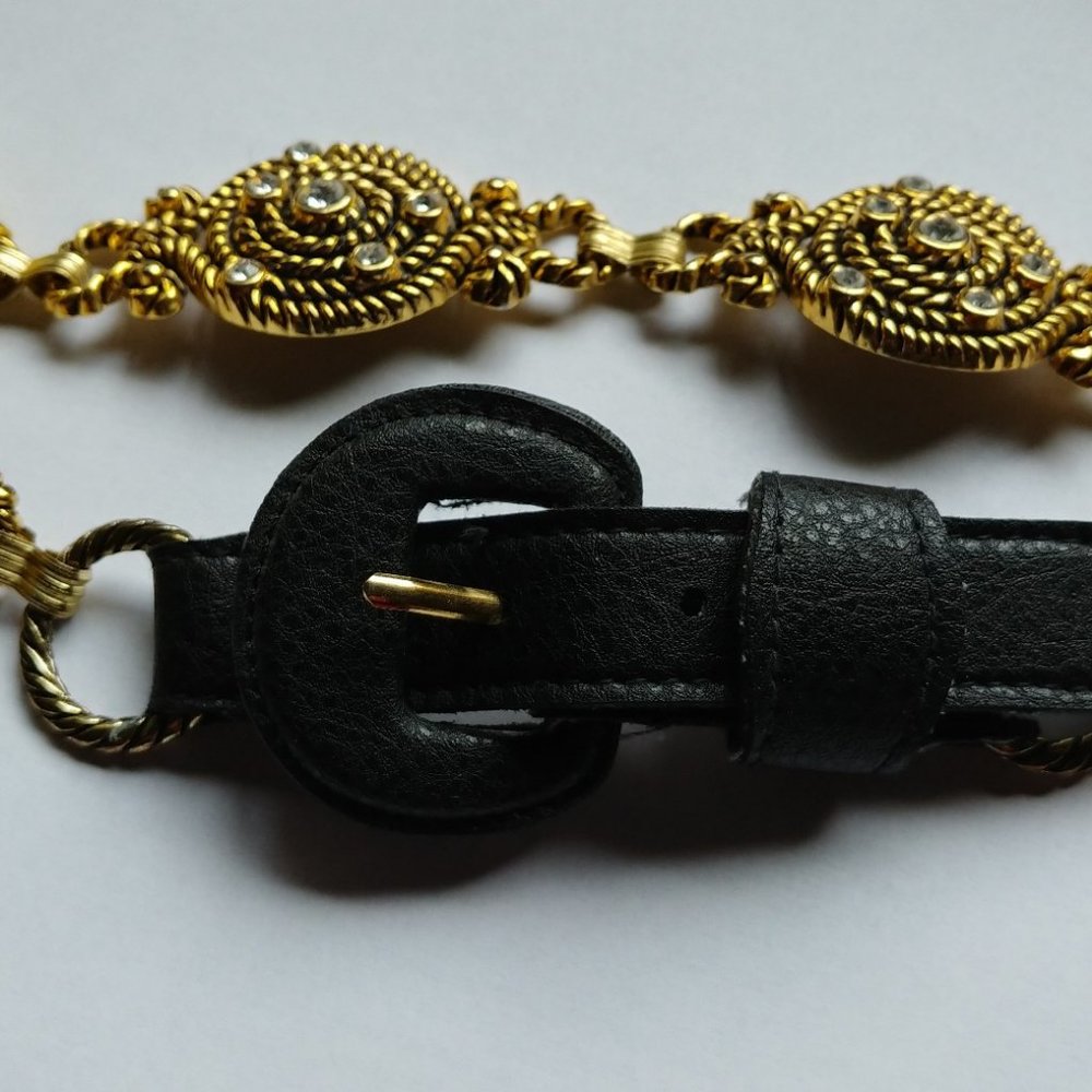 Rhinestone embellished metal belt 30"